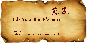 Rónay Benjámin névjegykártya